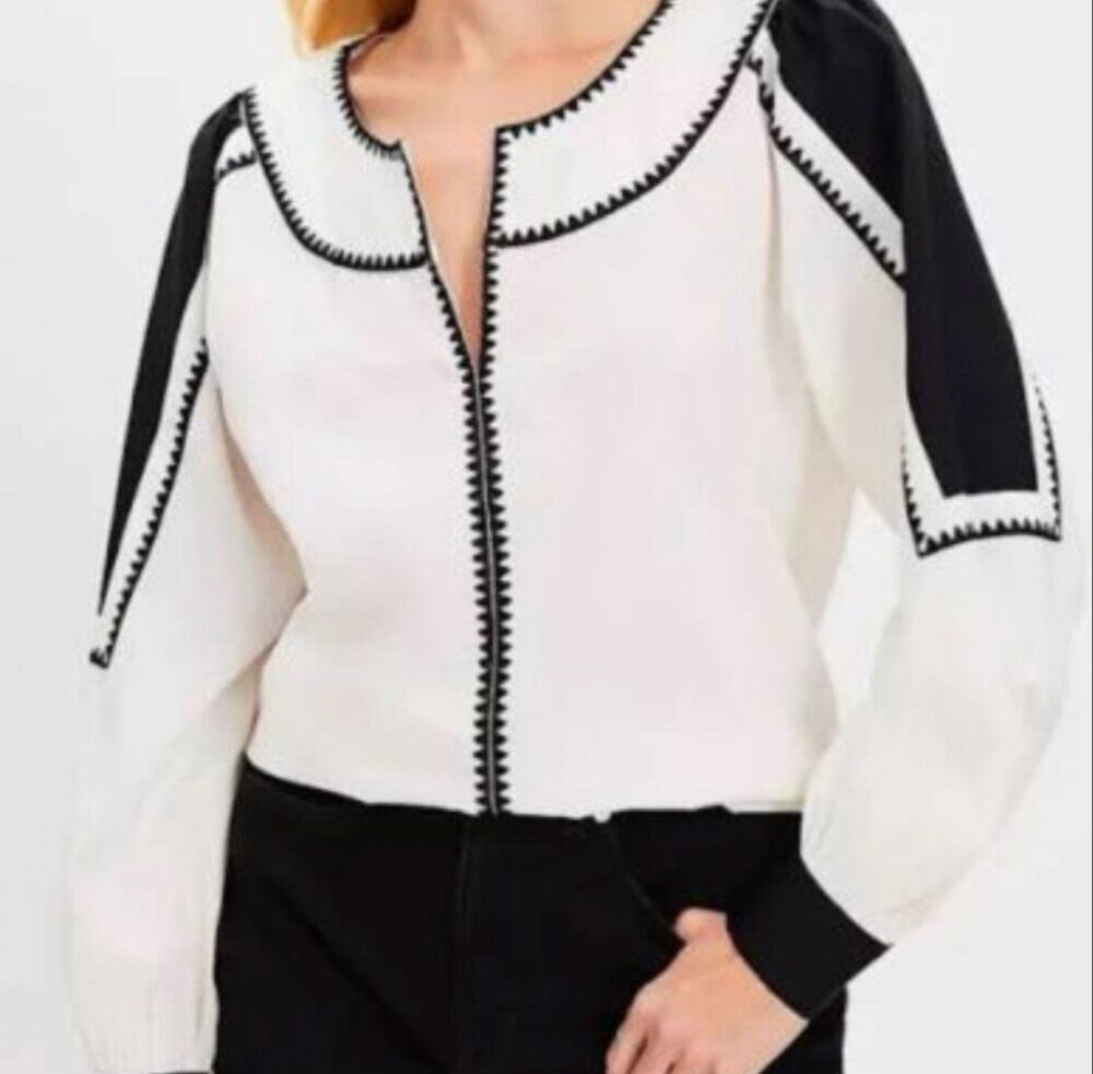 Loft embroidered cotton blouse top boho lagenlook sz M